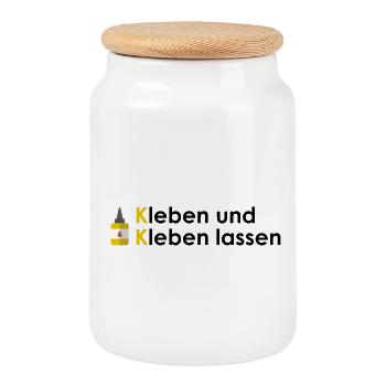 Kleben und Kleben lassen - Keksdose mit Holzdeckel - Weiß - Vorne