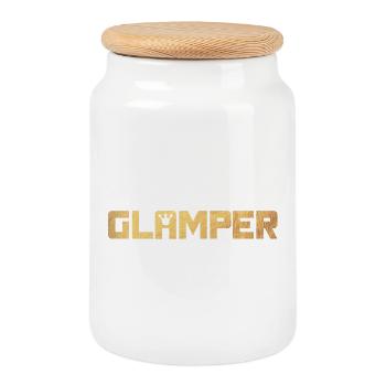 Glamper Krone Gold Camping Luxus Camper Fan deluxe - Keksdose mit Holzdeckel - Weiß - Vorne