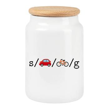 Substitute cars for bikes, globally; Perl edition - Cookie Jar with Wooden Lid - white - Front