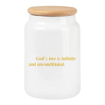 God's love is infinite and unconditional - Cookie Jar with Wooden Lid - white - Front