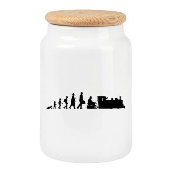 Development of train enthusiasts - Cookie Jar with Wooden Lid - white - Front