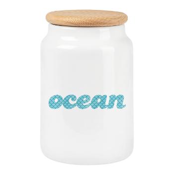 Ocean Ocean Fish Scales Sea Pattern Maritime Aqua - Cookie Jar with Wooden Lid - white - Front