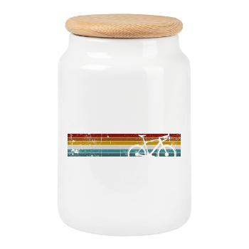Regenbogen Streifen Fahrrad Silhouette - Keksdose mit Holzdeckel - Weiß - Vorne