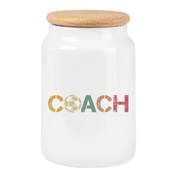 Rétro Coach Football Logo Ball Team Club - Boîte à biscuits avec couvercle en bois - blanc - Devant