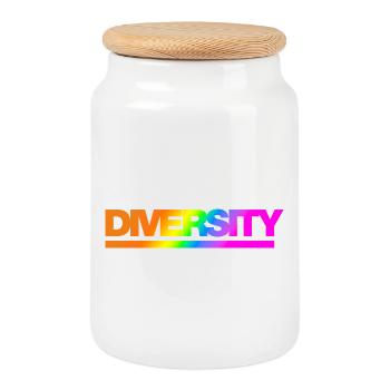 Typo Diversity Rainbow - Keksdose mit Holzdeckel - Weiß - Vorne