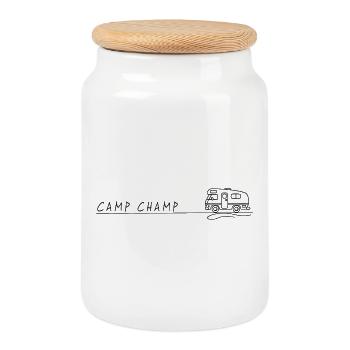 Camp de camping-car Champ Spruch Camping - Boîte à biscuits avec couvercle en bois - blanc - Devant