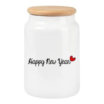 CHRISTMAS. MERRY CHRISTMAS. MERRY CHRISTMAS. NEW YEAR’S DAY - Cookie Jar with Wooden Lid - white - Front