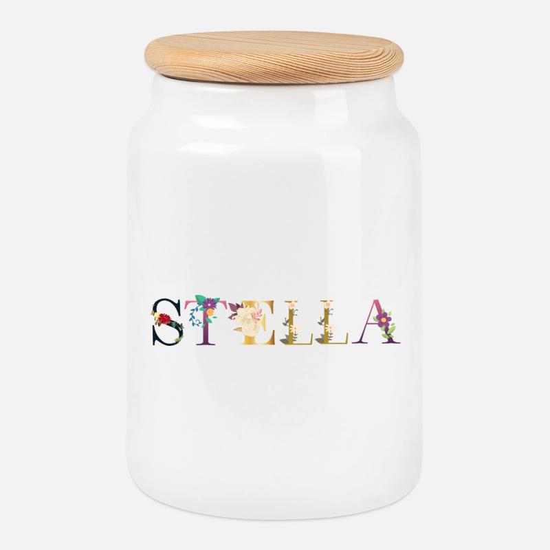Stella - Cookie Jar with Wooden Lid - white