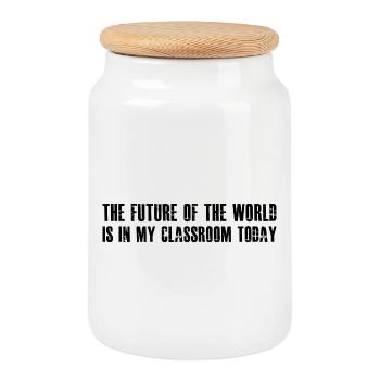 the future of the world is in my classroom today - Cookie Jar with Wooden Lid - white - Front