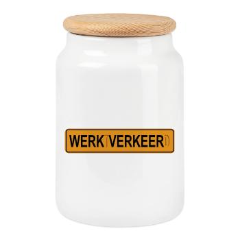 Werkverkeer_werkt_verkeerd - Cookie Jar with Wooden Lid - white - Front
