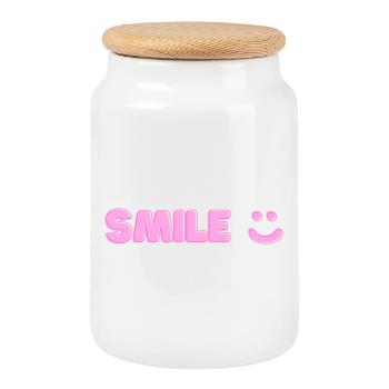 Smile print - Cookie Jar with Wooden Lid - white - Front