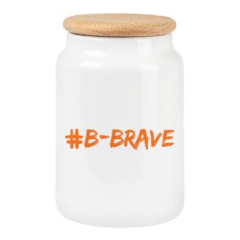 #B-Brave print - Cookie Jar with Wooden Lid - white - Front
