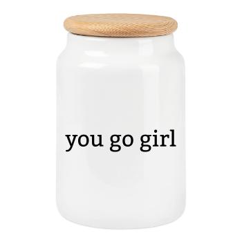 tu vas fille – Tu peux le faire, fille ! - Boîte à biscuits avec couvercle en bois - blanc - Devant
