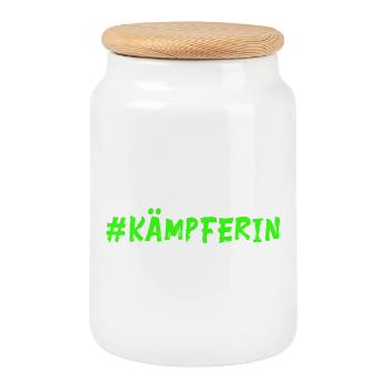 Kämpferin - Glücksbringer - neongrün - Keksdose mit Holzdeckel - Weiß - Vorne