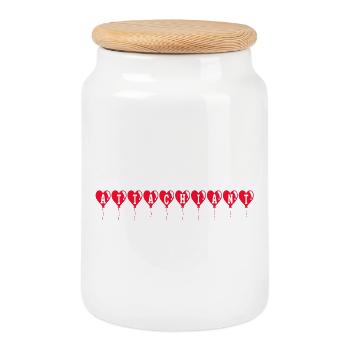 Tying Heart Balloons - Cookie Jar with Wooden Lid - white - Front