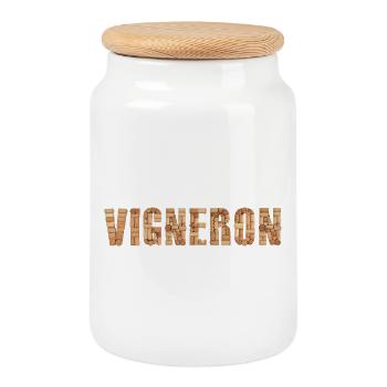 Vigneron – Typographie en bouchons de vin - Boîte à biscuits avec couvercle en bois - blanc - Devant