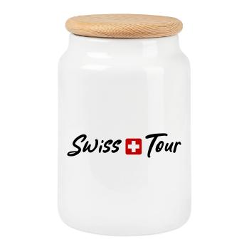 Vacances Swiss Tour Switzerland - Boîte à biscuits avec couvercle en bois - blanc - Devant