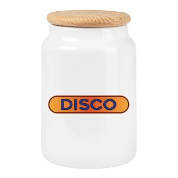 Badge rétro disco néon - Boîte à biscuits avec couvercle en bois - blanc - Devant