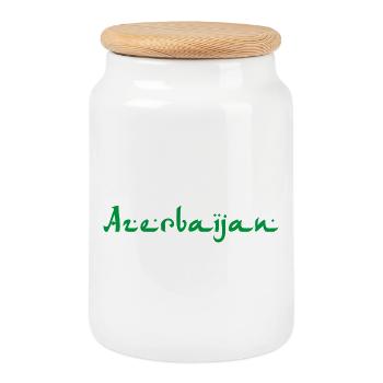 Azerbaijan Aserbaidschan - Keksdose mit Holzdeckel - Weiß - Vorne