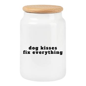 Dog Kisses Fix Everything – Lustiges Hund Shirt - Keksdose mit Holzdeckel - Weiß - Vorne
