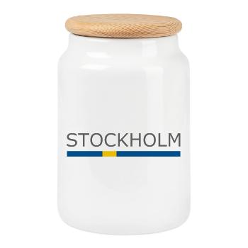 Sweden Flag - Stockholm - Sverige - Schweden - Cookie Jar with Wooden Lid - white - Front