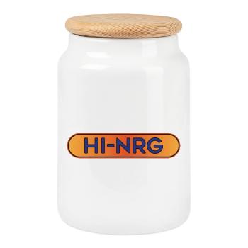 Hi-NRG Retro Neon Text - Cookie Jar with Wooden Lid - white - Front