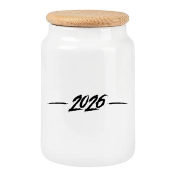 Année 2026 - Boîte à biscuits avec couvercle en bois - blanc - Devant