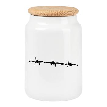 Barbed Wire Motif – Freedom & Defense in Politics - Cookie Jar with Wooden Lid - white - Front