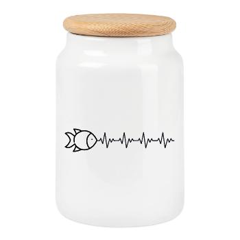 Pêche au poisson, pêcheur, pêcheur, ECG, battement de cœur - Boîte à biscuits avec couvercle en bois - blanc - Devant