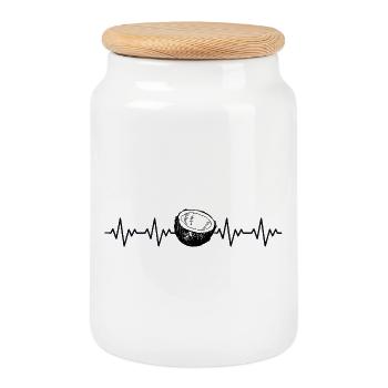 Coconut ECG Heartbeat - Cookie Jar with Wooden Lid - white - Front