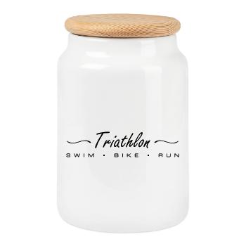 Triathlon Natation Course Cyclisme - Boîte à biscuits avec couvercle en bois - blanc - Devant