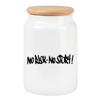 No Risk No Story Motto - Cookie Jar with Wooden Lid - white - Front