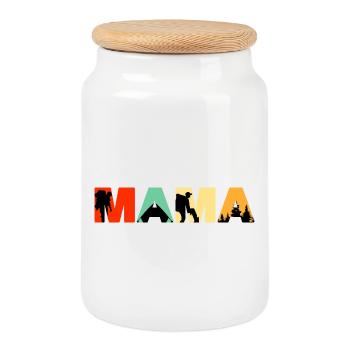 Mama Camping Retro Sunset Hiking Silhouette - Cookie Jar with Wooden Lid - white - Front