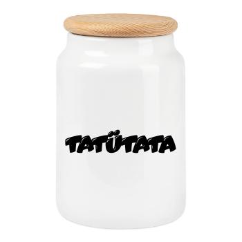 Tatuetata_logo - Boîte à biscuits avec couvercle en bois - blanc - Devant