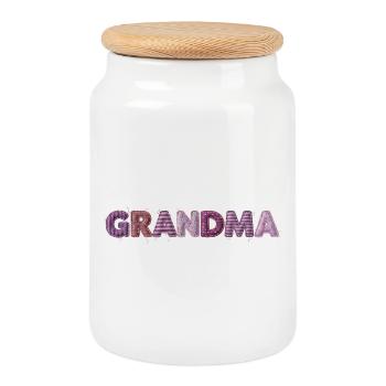 Grandma Vintage Stitching Design Trend Gift - Cookie Jar with Wooden Lid - white - Front