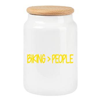 Biking>People Funny Saying Bicycle - Cookie Jar with Wooden Lid - white - Front