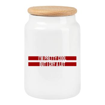 I'm Pretty Cool But I Cry A Lot Funny Emotional - Cookie Jar with Wooden Lid - white - Front