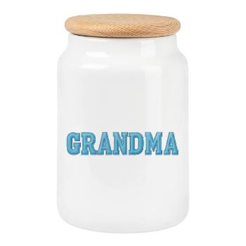Grandma Lettering Fabric Look Typography - Cookie Jar with Wooden Lid - white - Front