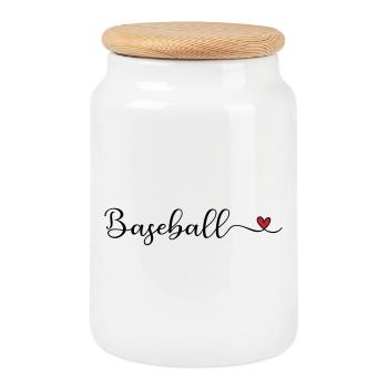 Base-ball - Boîte à biscuits avec couvercle en bois - blanc - Devant