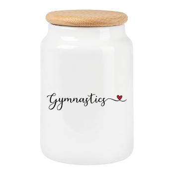 Gymnastics - Cookie Jar with Wooden Lid - white - Front