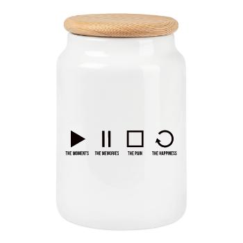 Mindfulness, Moments, Memories, Happiness - Cookie Jar with Wooden Lid - white - Front