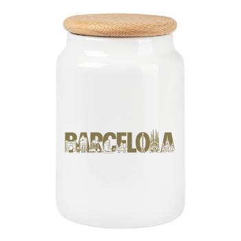 Barcelona Spain Catalonia Silhouette - Cookie Jar with Wooden Lid - white - Front