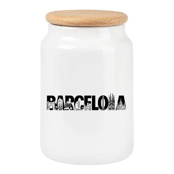 Barcelona Spain Catalonia Silhouette to see - Cookie Jar with Wooden Lid - white - Front