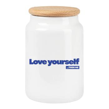 Love yourself - Statement Desing - Cookie Jar with Wooden Lid - white - Front