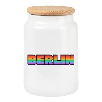 Berlin Rainbow Gradient Text LGBT - Cookie Jar with Wooden Lid - white - Front