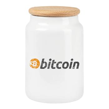 Bitcoin Logo Original BTC - Keksdose mit Holzdeckel - Weiß - Vorne