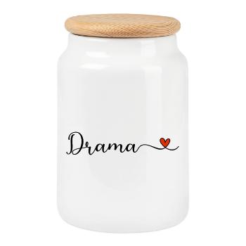 Drame - Lettrage théâtral avec le cœur - Boîte à biscuits avec couvercle en bois - blanc - Devant