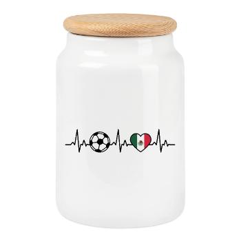 Mexico Soccer Heartbeat Flag Mexican - Cookie Jar with Wooden Lid - white - Front