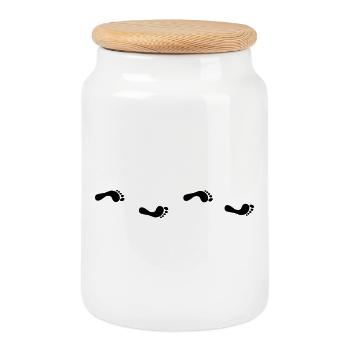 Empreintes de pas - Boîte à biscuits avec couvercle en bois - blanc - Devant