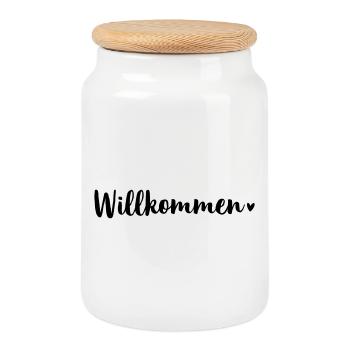 Bienvenue coeur autocollant porte cintre maison d'appartement - Boîte à biscuits avec couvercle en bois - blanc - Devant